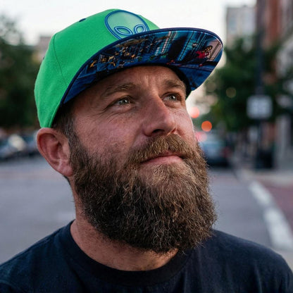 Gorra Snapback Alien Attack - Verde neón / Azul oscuro
