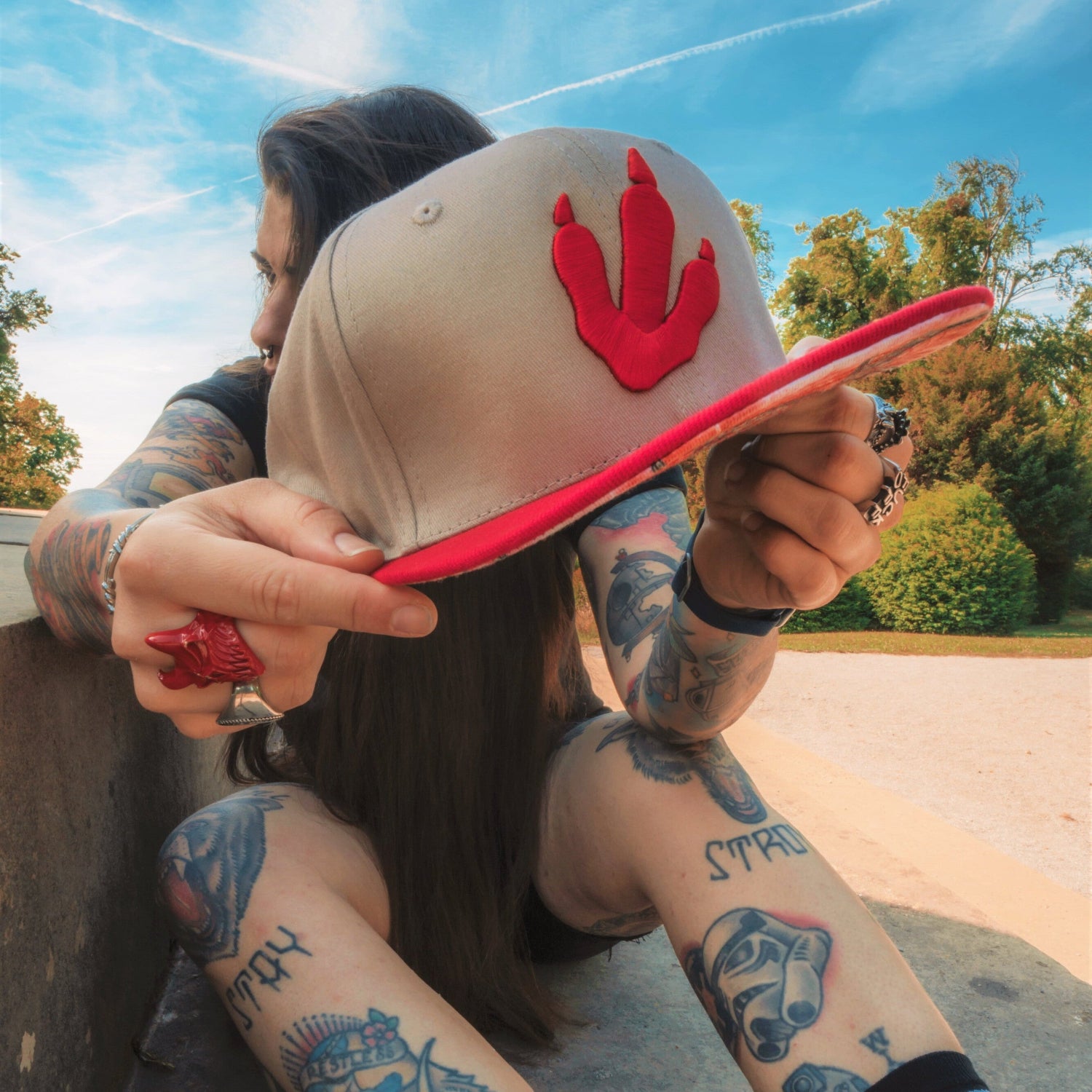 Dimorphodon Snapback Beige/Red CAPICHE CAPS - Main Image