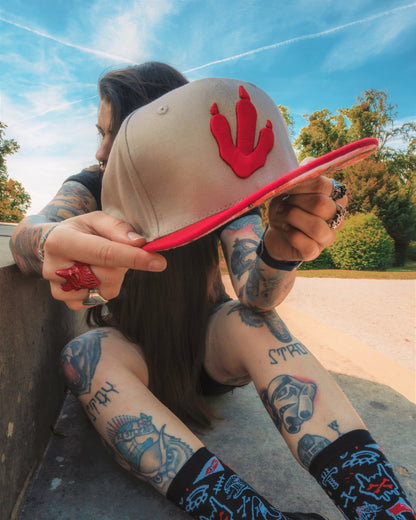 Dimorphodon Snapback - Beige/Red - Capiche Caps Pre-Historic