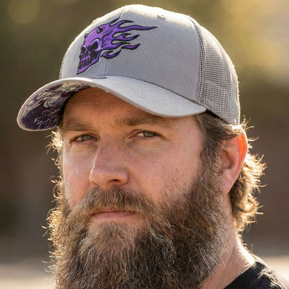 Purple Skull Trucker Cap - Grey