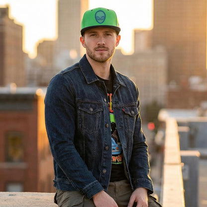 Gorra Snapback Alien Attack - Verde neón / Azul oscuro