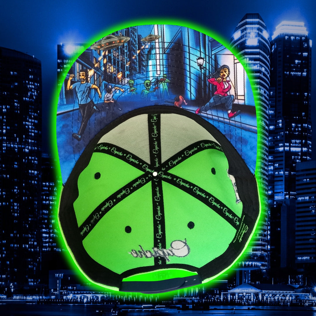 Alien Attack Snapback - Neon Green/Dark Blue