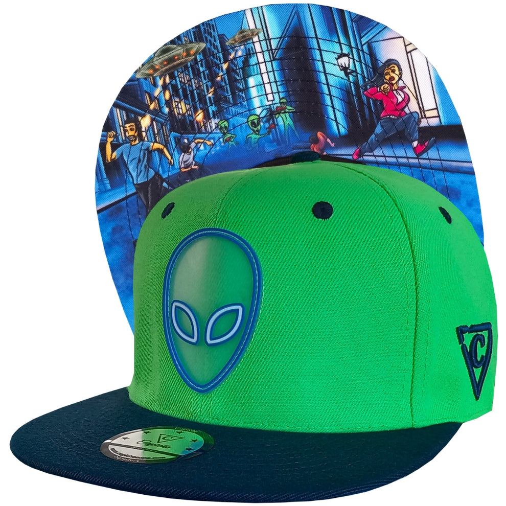 Alien Attack Snapback - Neon Green/Dark Blue | CAPICHE CAPS