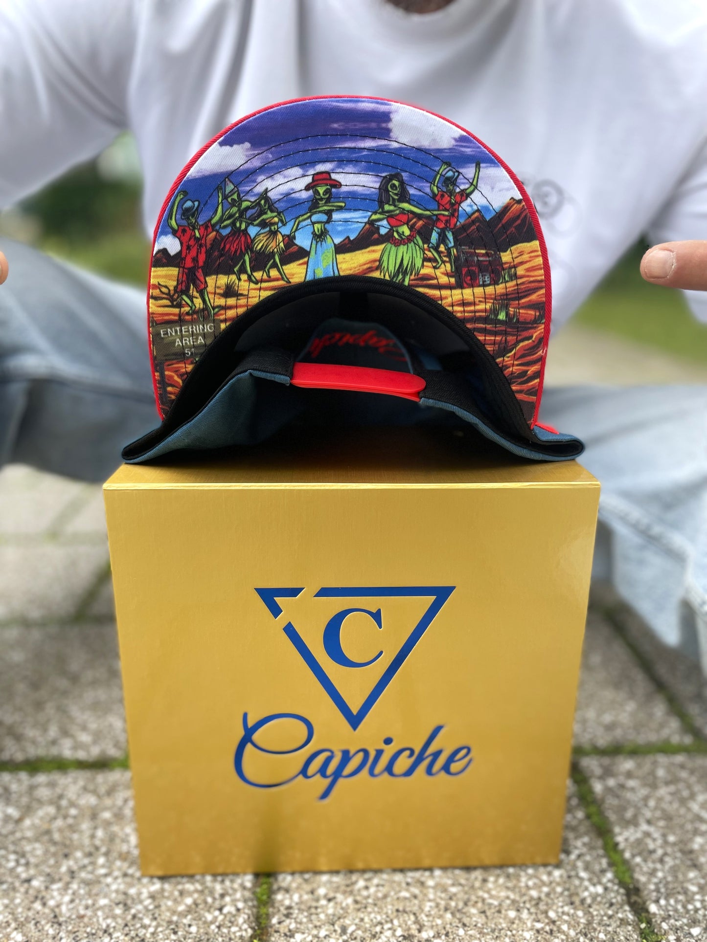 Alien Party Snapback - Blue/Red & Clear Rubber Logo - Capiche Caps All Products