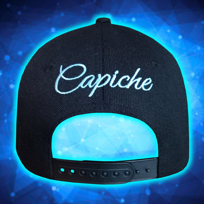 Back View of Aquarius Black Curved Cap with Blue Metallic Brim from Capiche Caps Zodiac Sign