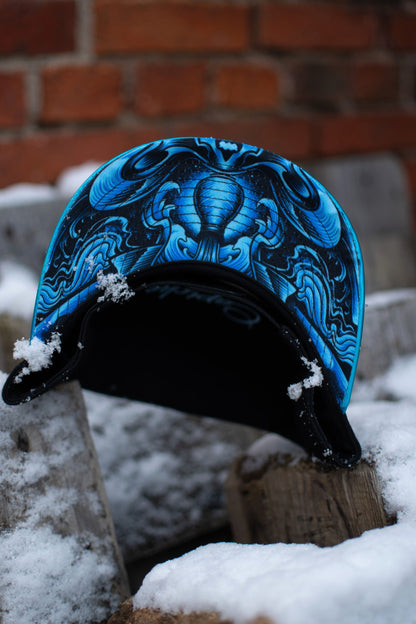 Aquarius Black Snapback Hat with Blue Metallic Brim Zodiac Sign from Capiche Caps