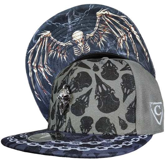 EDIZIONE LIMITATA Cappellino Snapback Awakened Raven - Grigio/Nero con ciondolo a forma di teschio di corvo