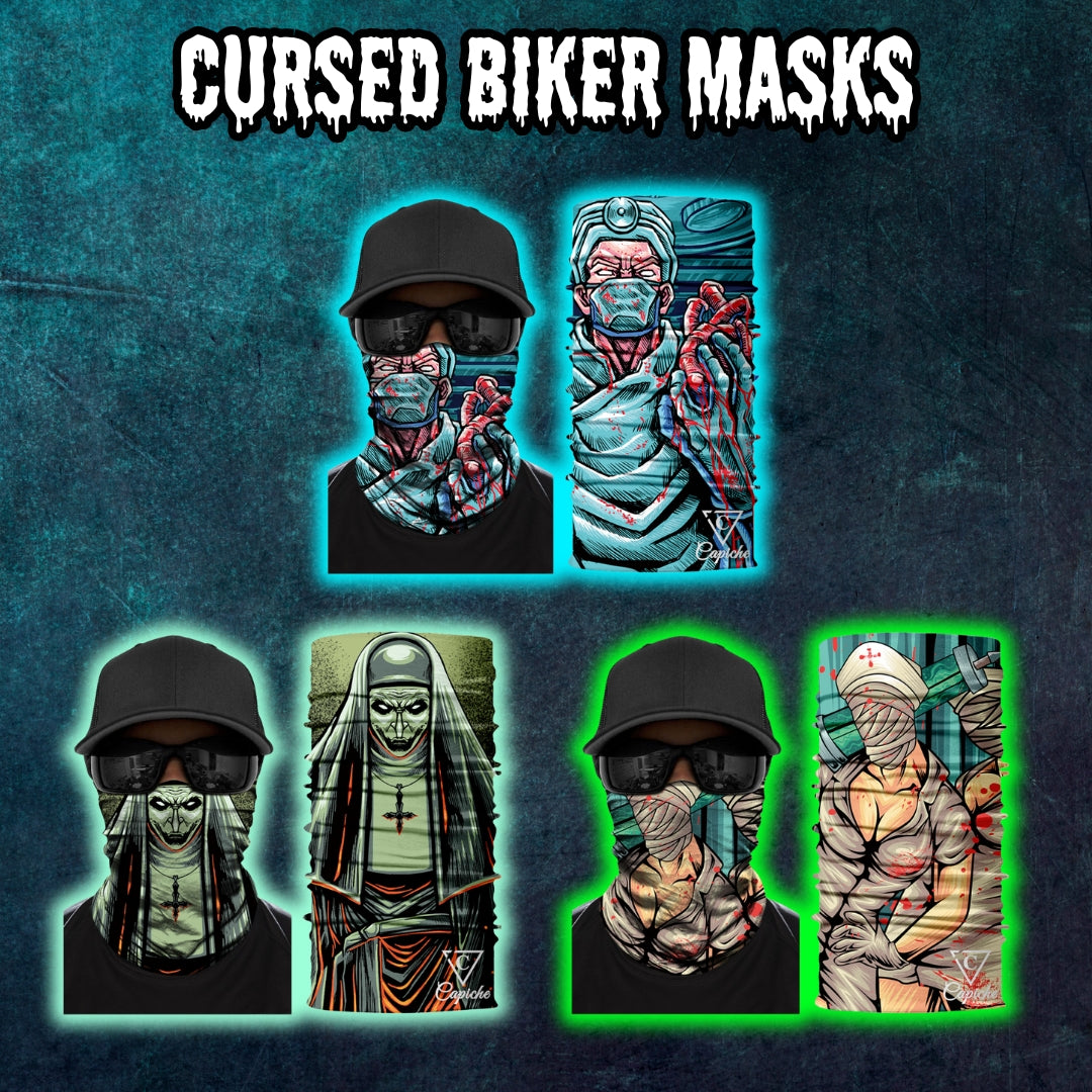 Cursed Nurse Biker Mask - Green/Grey