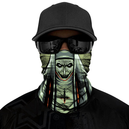 Cursed Nun Biker Mask - Grey/Green