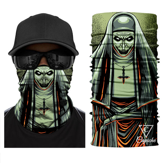 Cursed Nun Biker Mask - Grey/Green