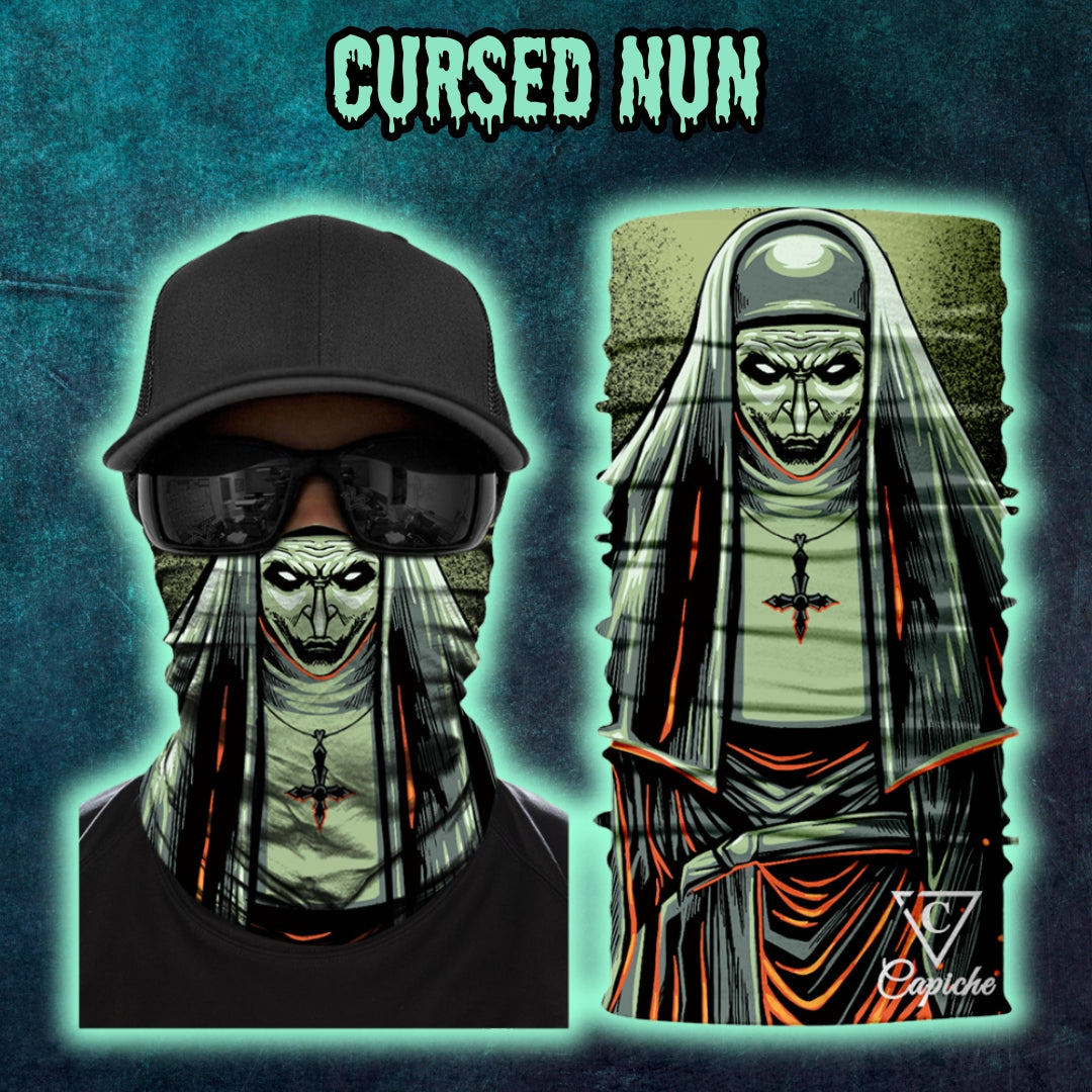 Cursed Nun Biker Mask - Grey/Green