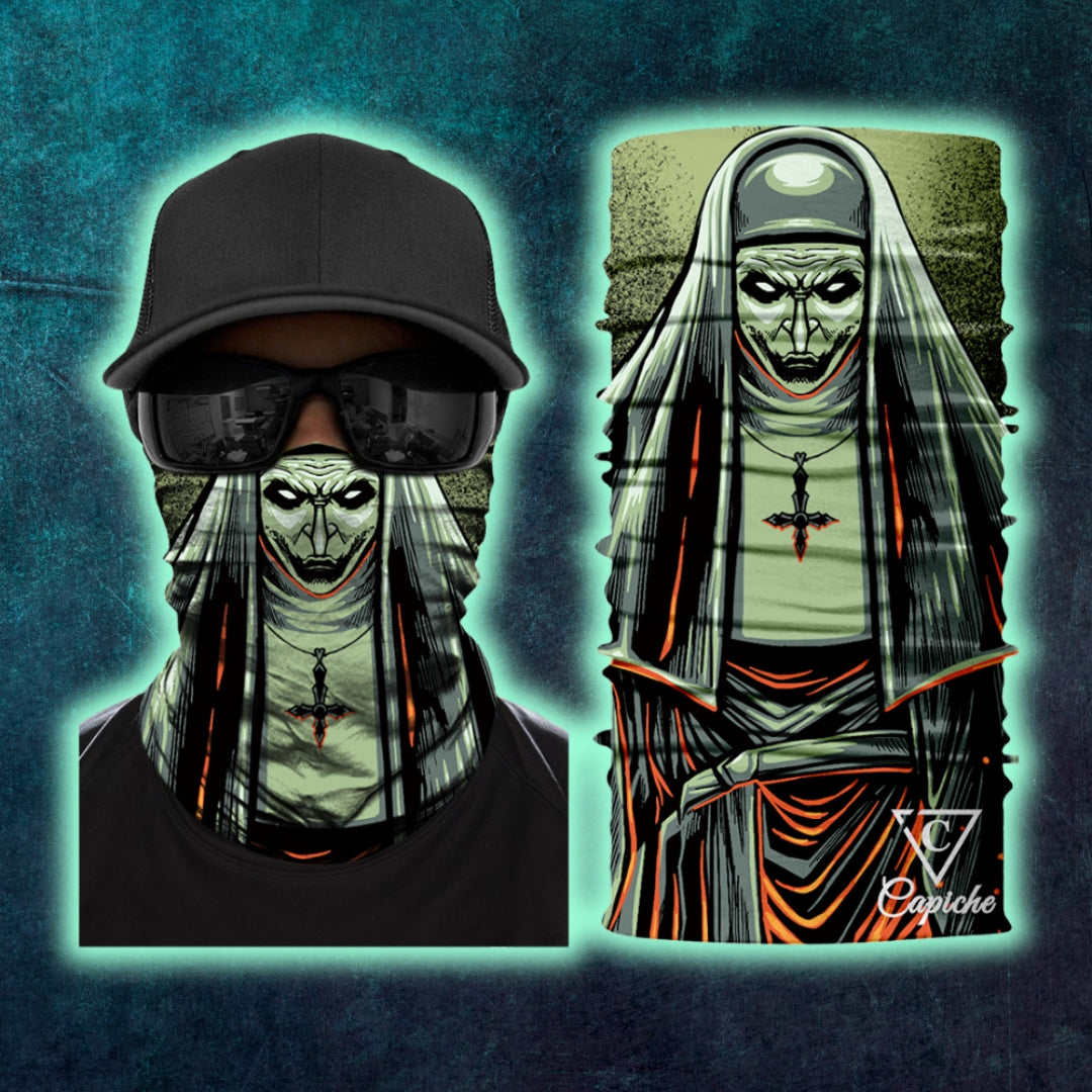 Máscara de motociclista de monja maldita - Gris/verde