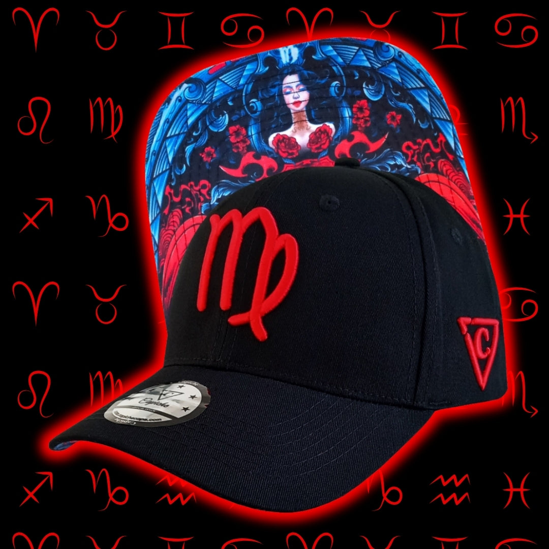 Zodiac Virgo Curved Cap - Black/Red - Capiche Caps Zodiac