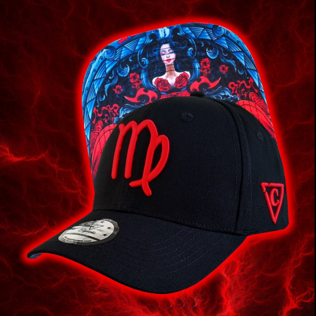 Zodiac Virgo Curved Cap - Black/Red - Capiche Caps Zodiac