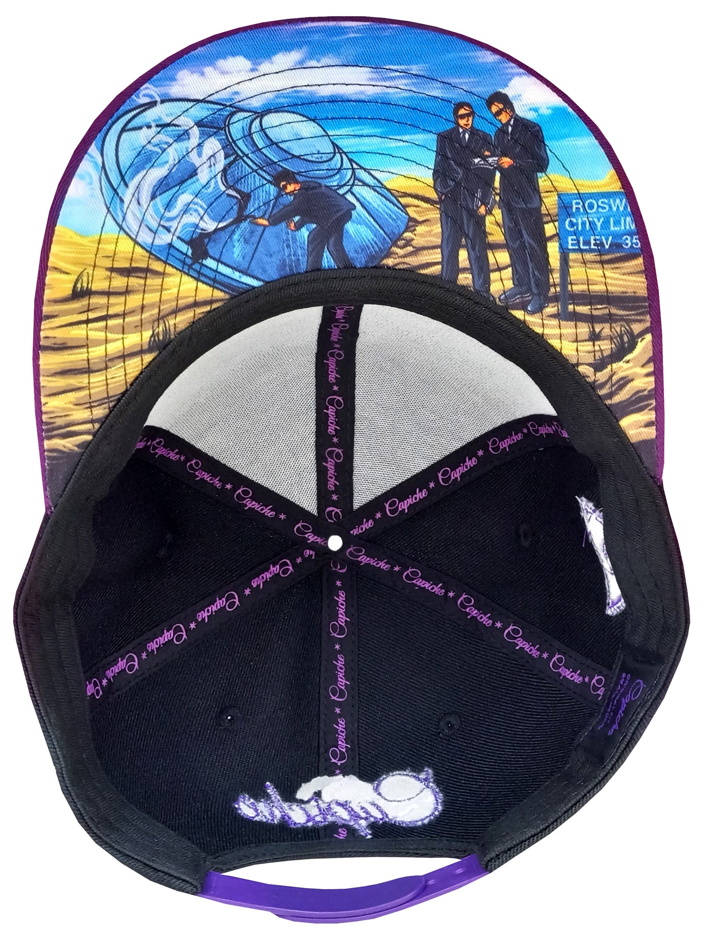 Bottom View of Black Alien Snapback Hat UFO Crash from Capiche Caps