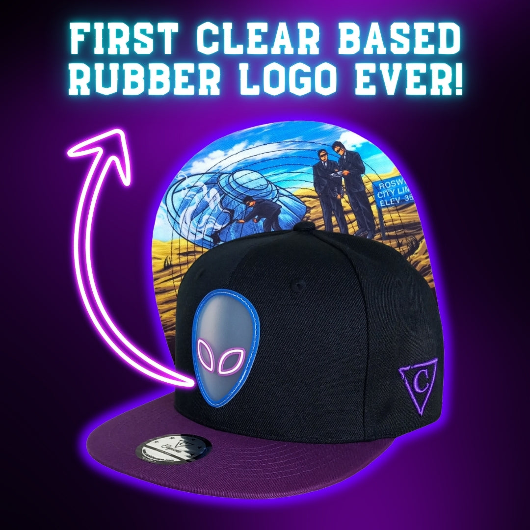 Black Alien Snapback Hat with Clear Based Rubber Logo