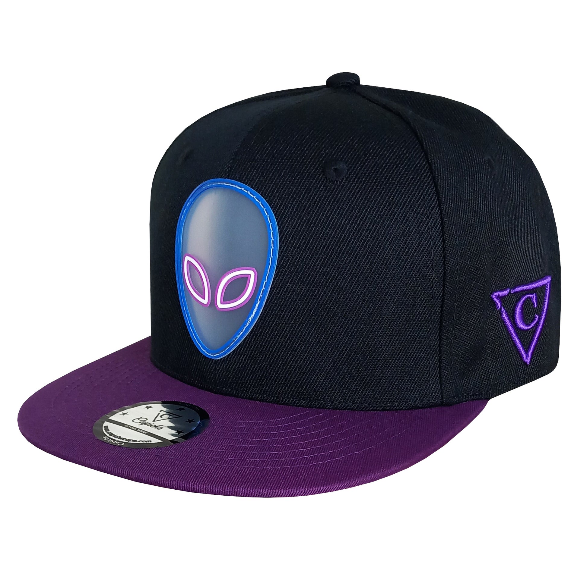 Front View of Black Alien Snapback Hat UFO Crash from Capiche Caps