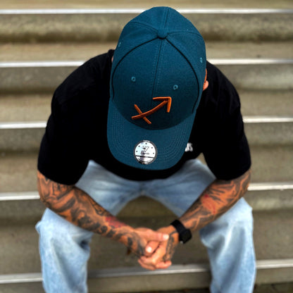 Zodiac Sagittarius Curved Cap - Petrol Blue Felt