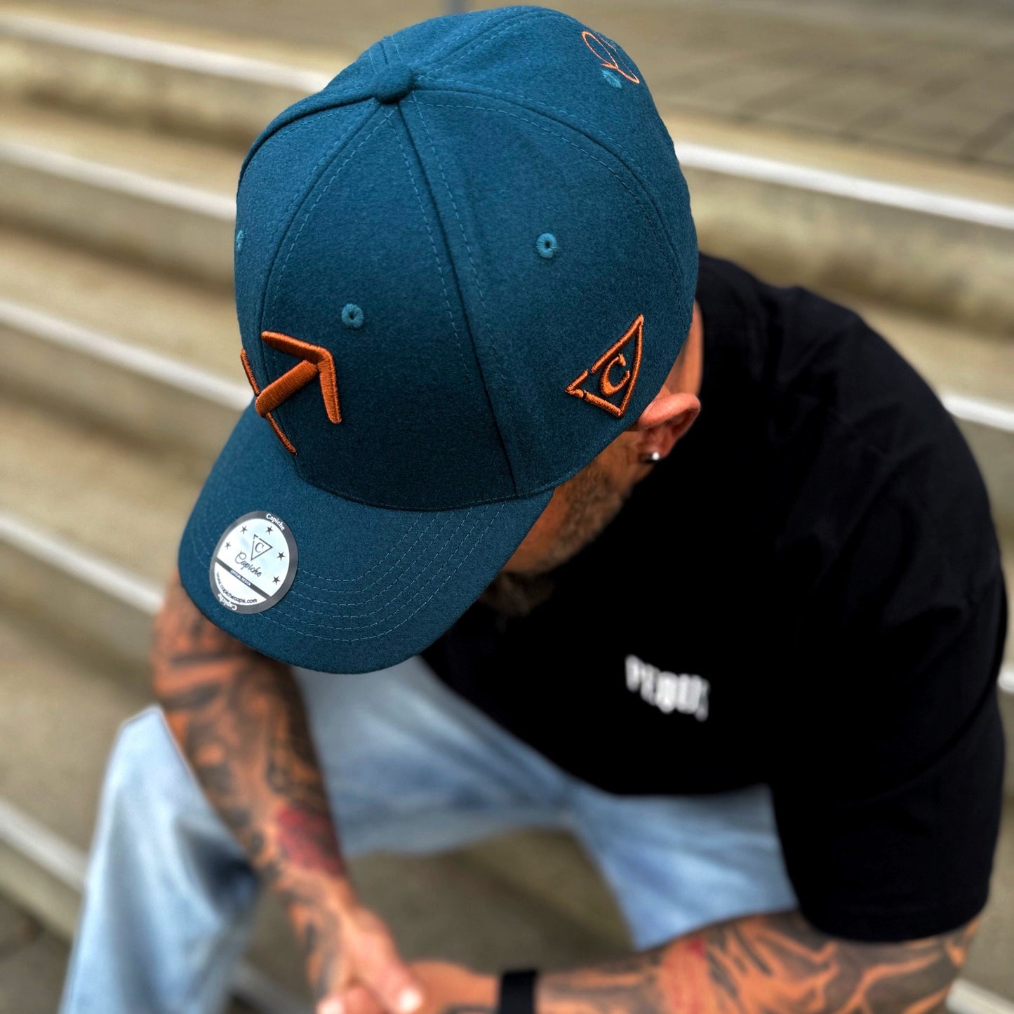 Zodiac Sagittarius Curved Cap - Petrol Blue Felt