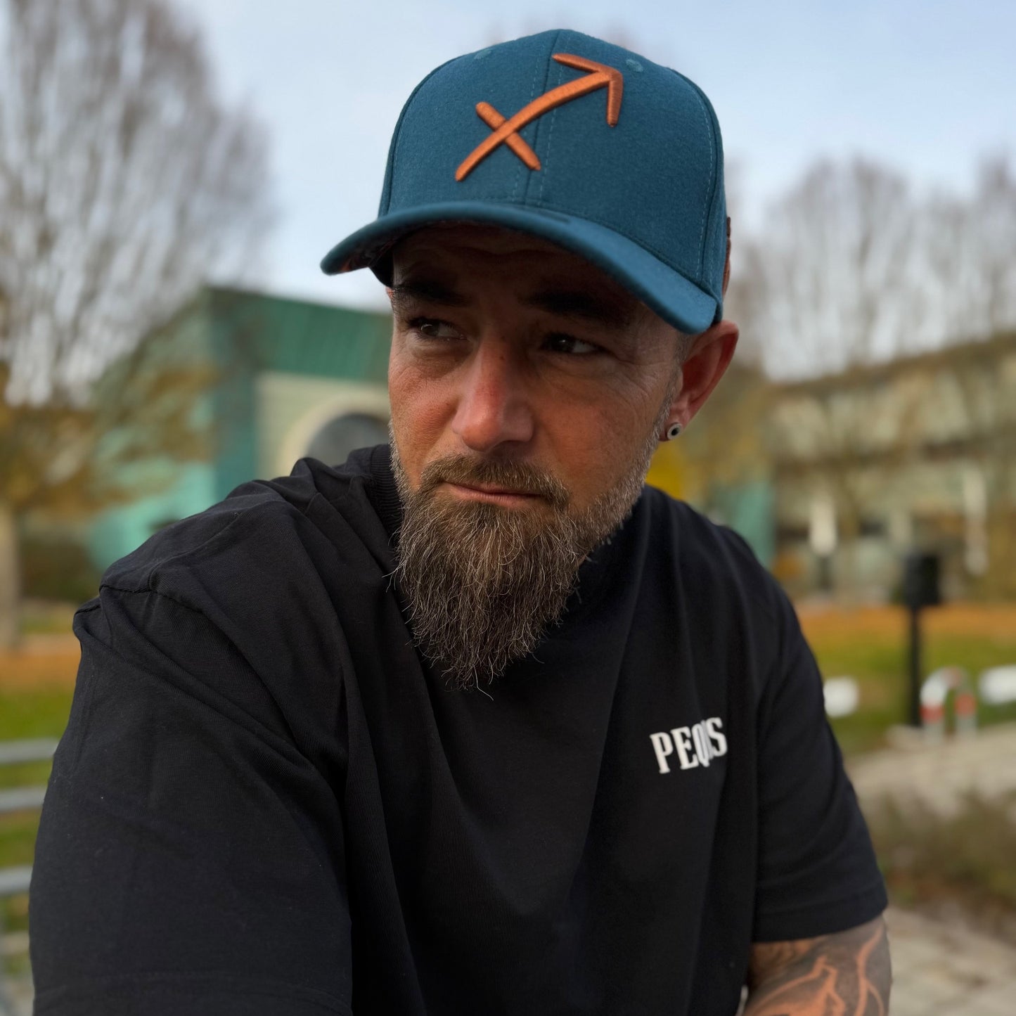 Zodiac Sagittarius Curved Cap - Petrol Blue Felt