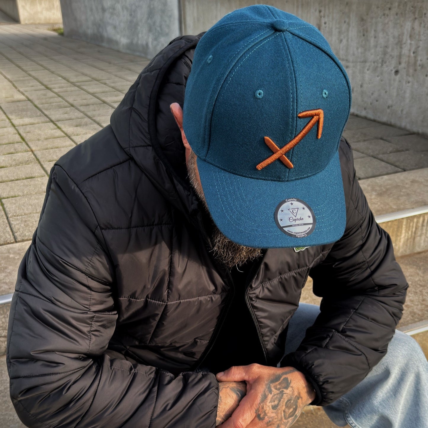 Zodiac Sagittarius Curved Cap - Petrol Blue Felt