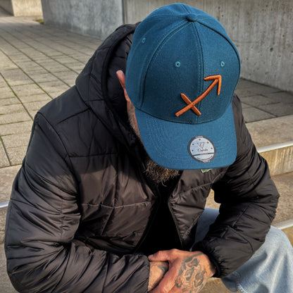 Zodiac Sagittarius Curved Cap - Petrol Blue Felt