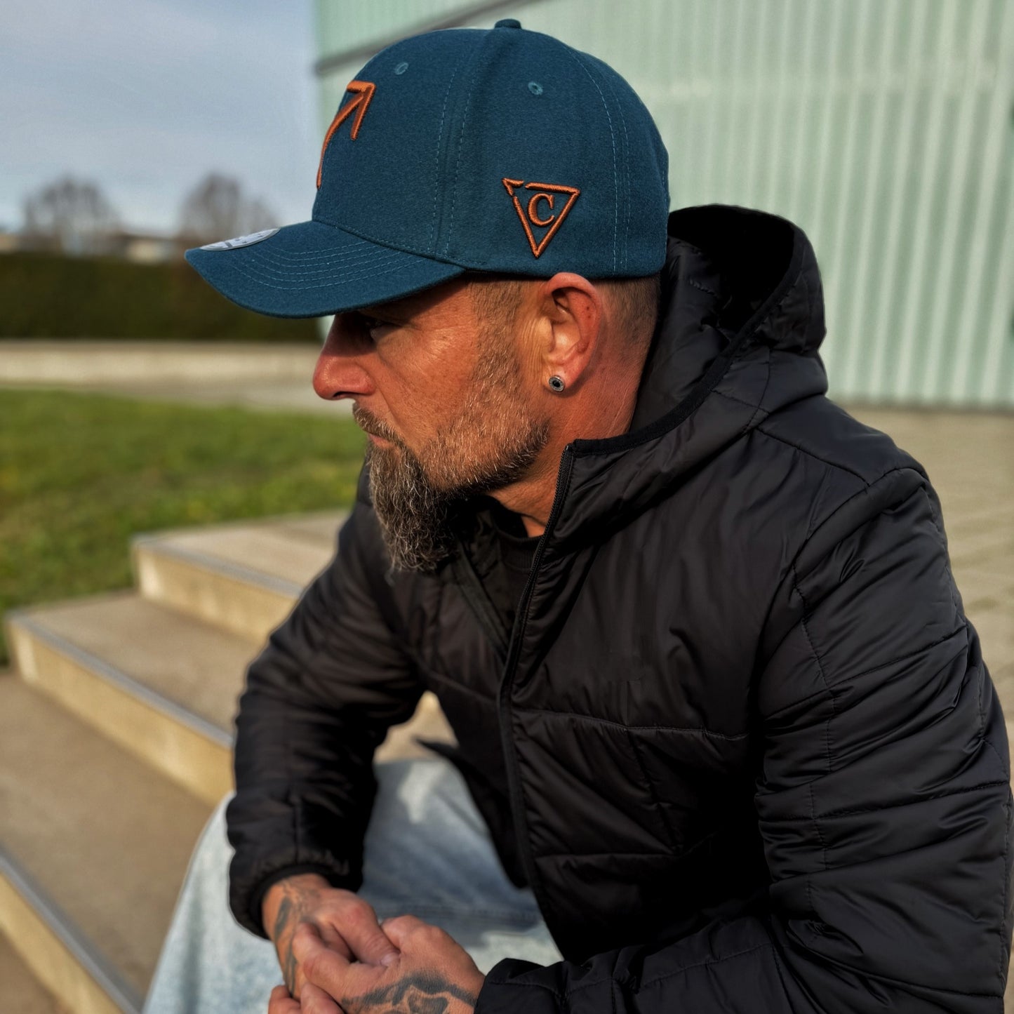 Zodiac Sagittarius Curved Cap - Petrol Blue Felt