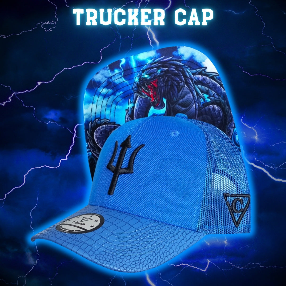 Basilisk Trucker Cap - Blue & Artificial Leather