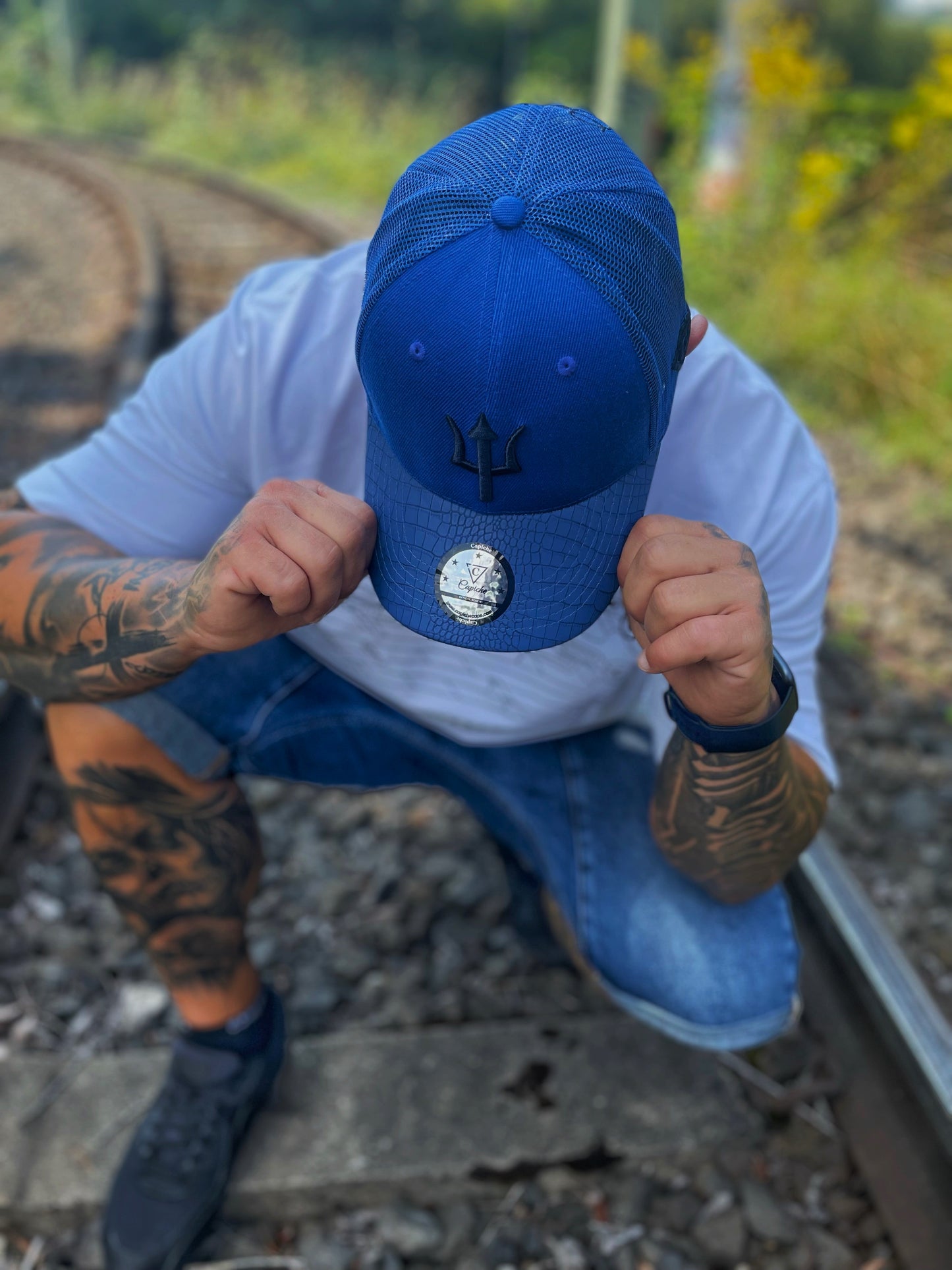 Basilisk Trucker Cap - Blue & Artificial Leather