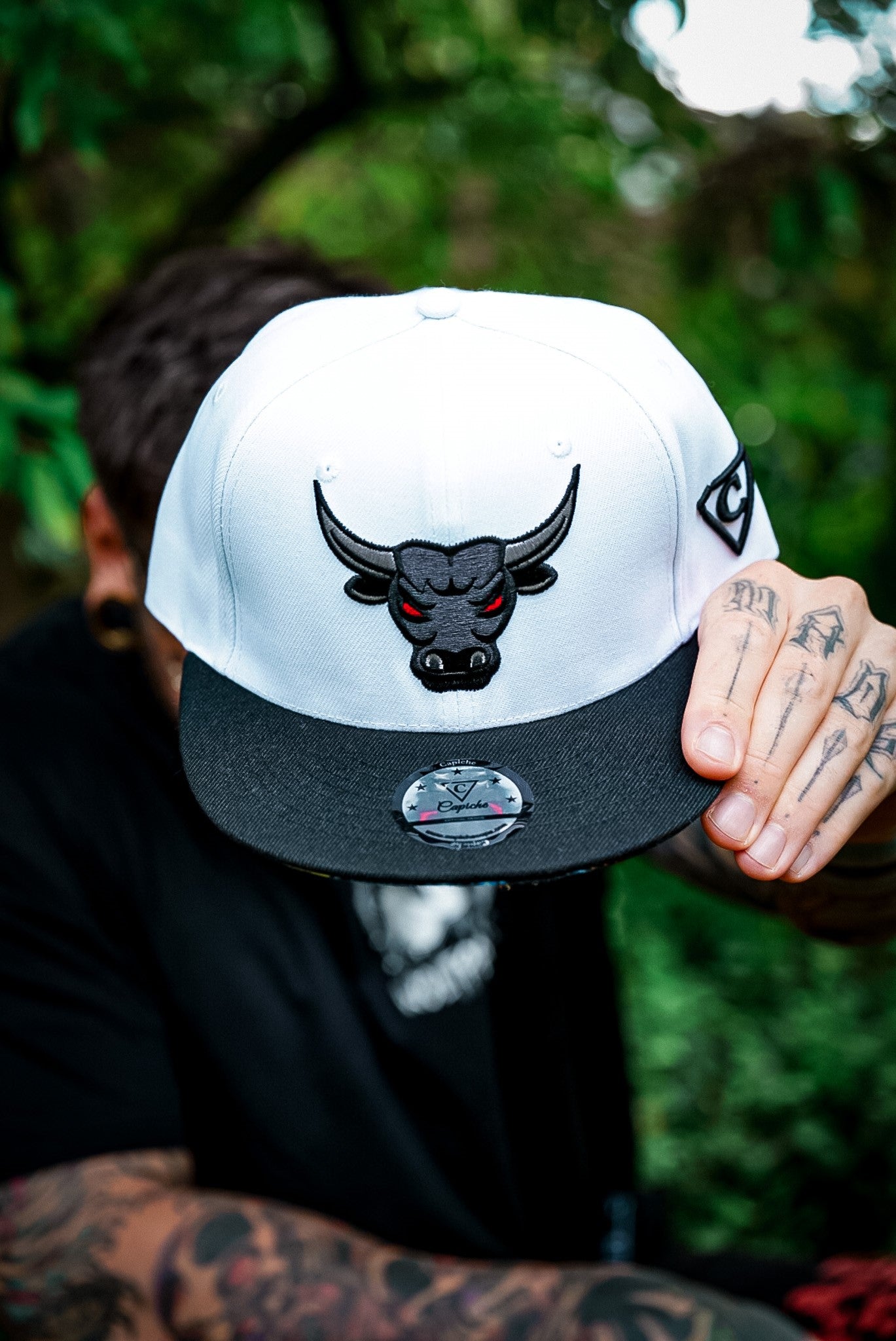 Bull Snapback Hat Black and White Capiche Caps