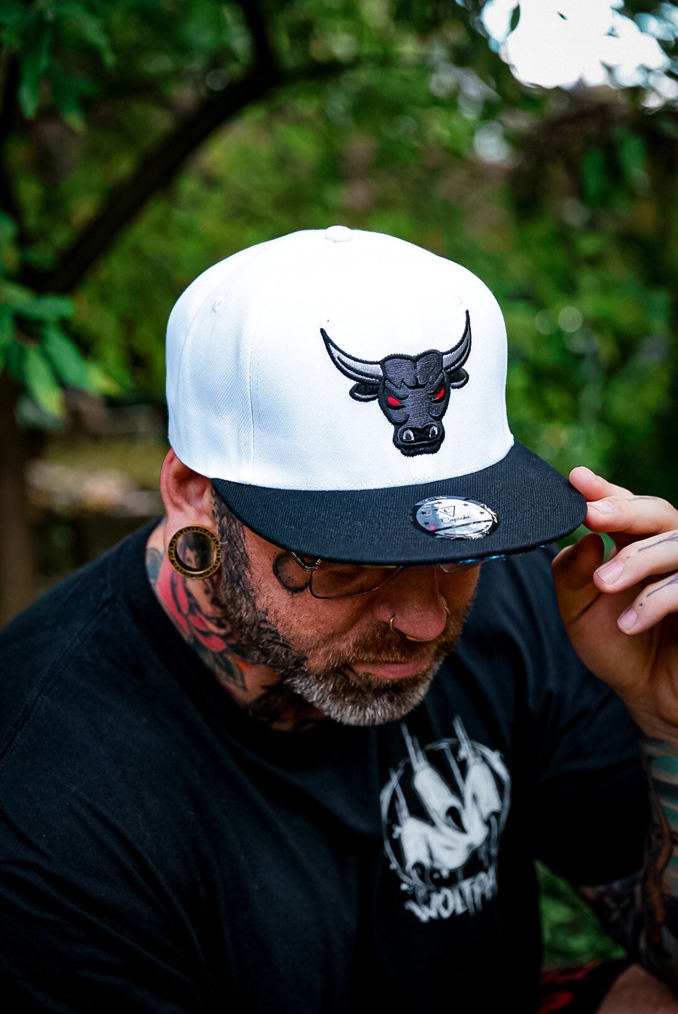 Bull Snapback Hat Black and White Capiche Caps