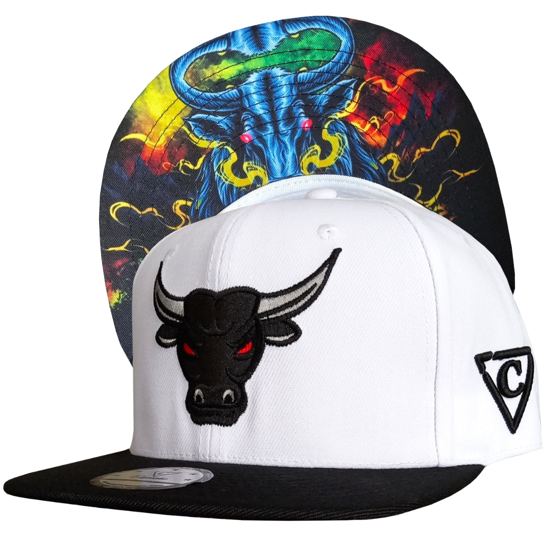 Bull Snapback Hat Black and White Capiche Caps