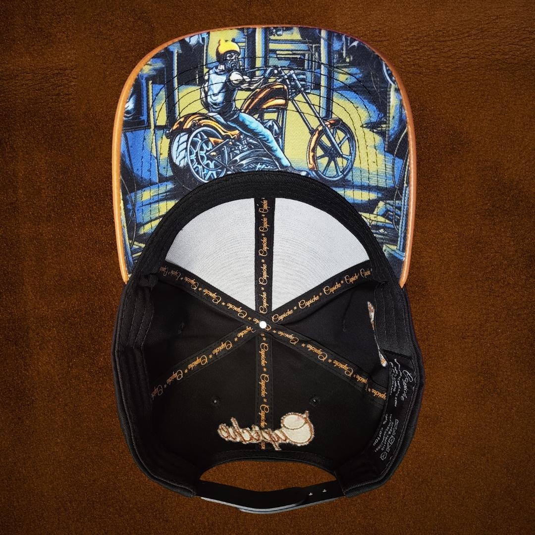 Chopper Curved Cap - Black/Brown Leather | CAPICHE CAPS
