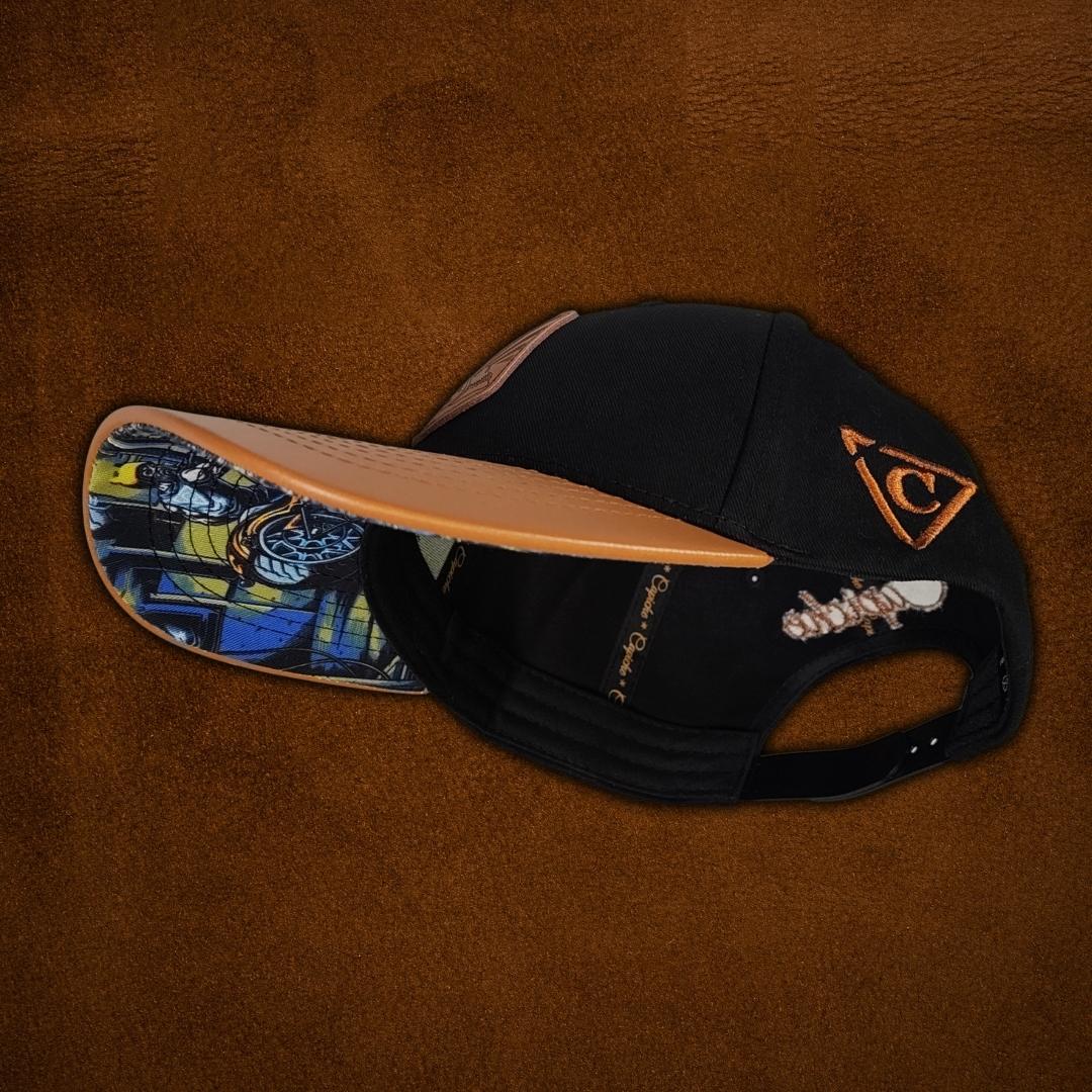 Chopper Curved Cap - Black/Brown Leather Patch Logo