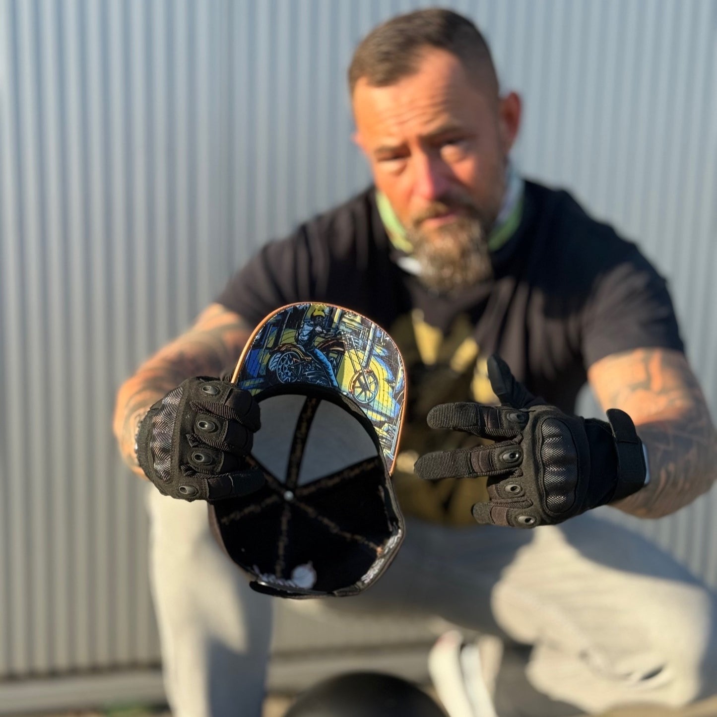 Chopper Curved Cap - Black/Brown Leather Patch Logo