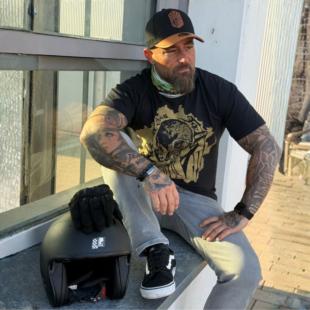 帽子 Curved face black leather cross cap Chopper Curved Cap - Black/Brown Leather | CAPICHE CAPS