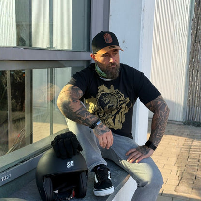 Chopper Curved Cap - Black/Brown Leather Patch Logo