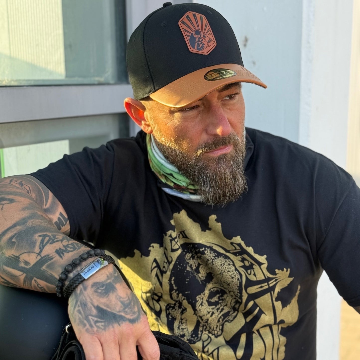 Chopper Curved Cap - Black/Brown Leather Patch Logo