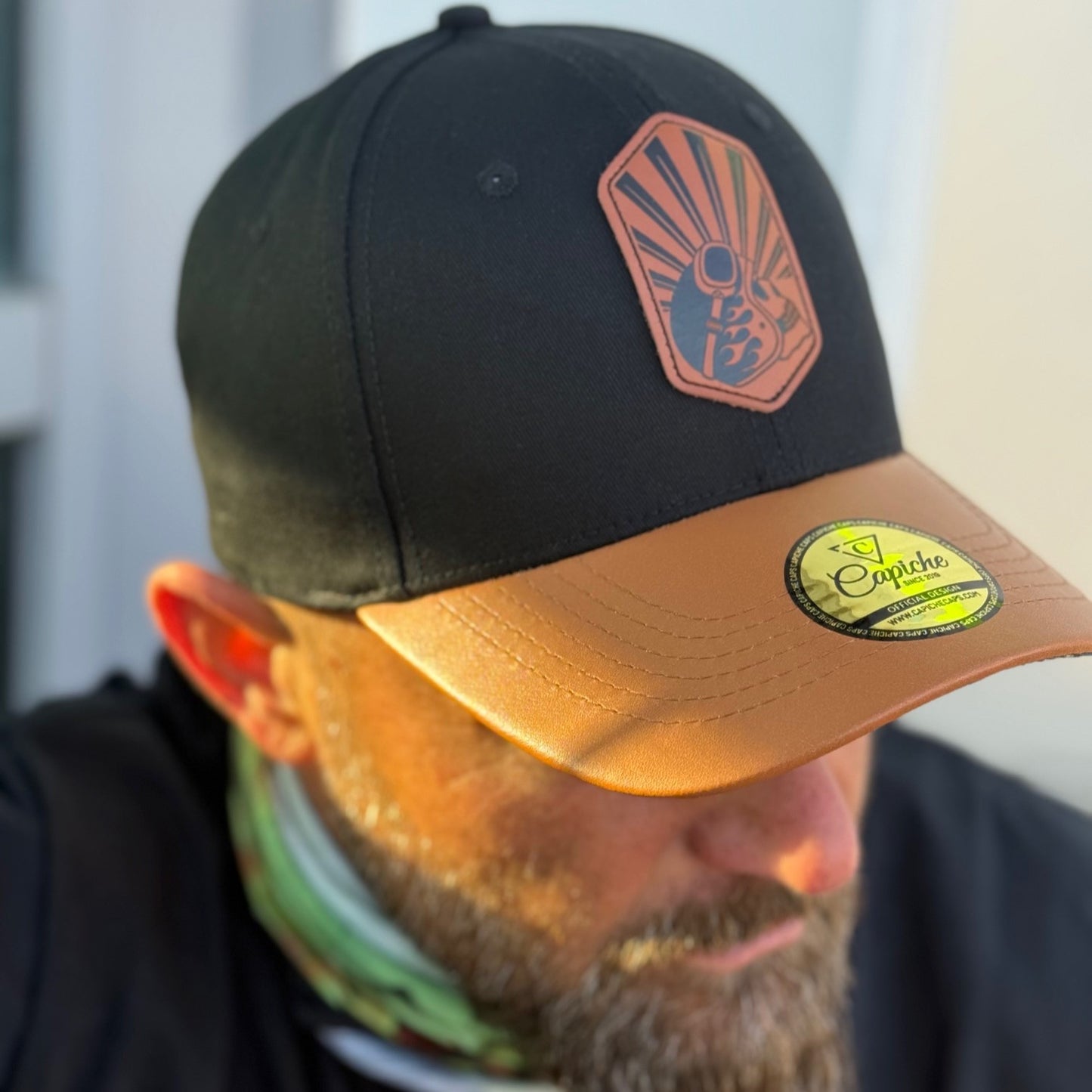 Chopper Curved Cap - Black/Brown Leather Patch Logo