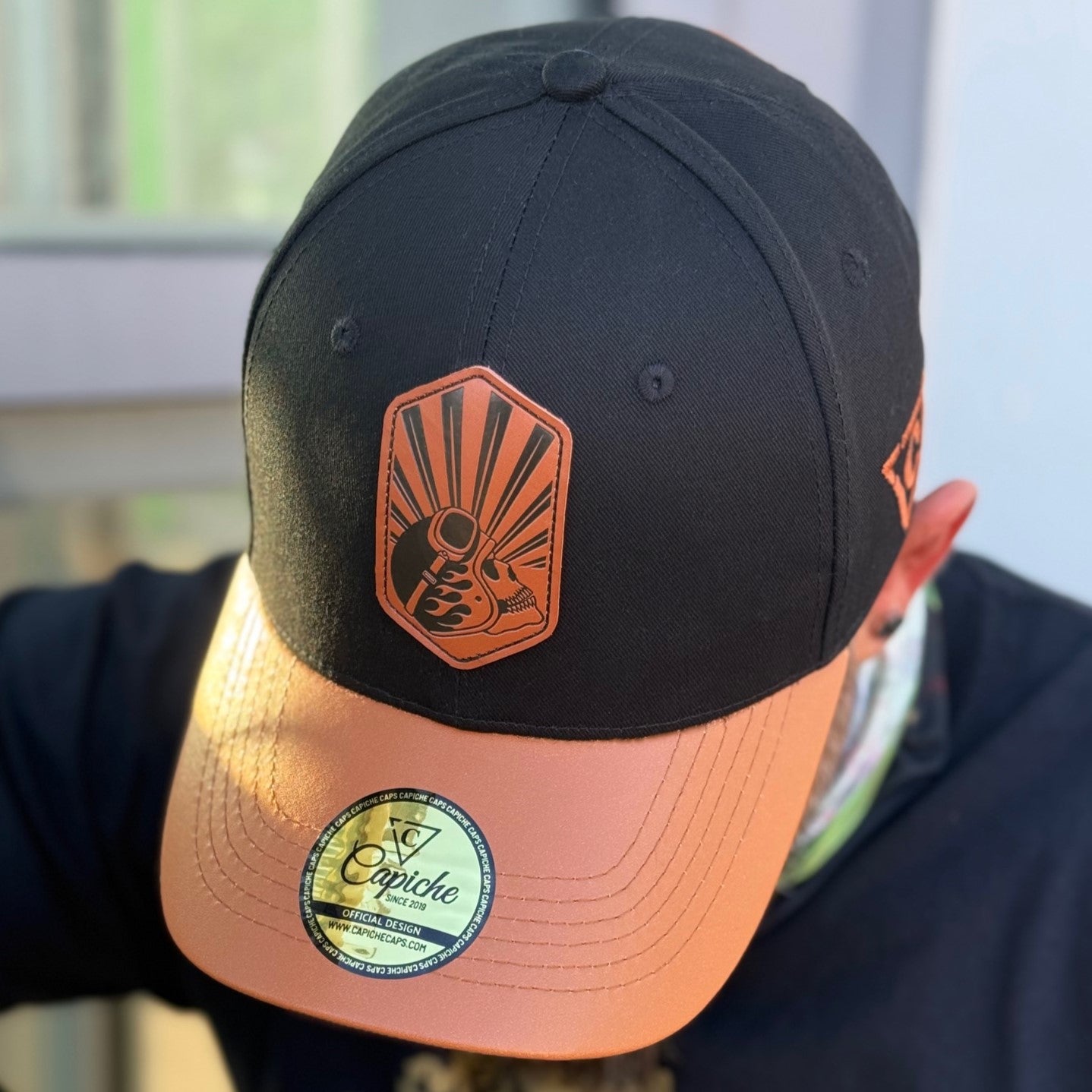 Chopper Curved Cap - Black/Brown Leather Patch Logo