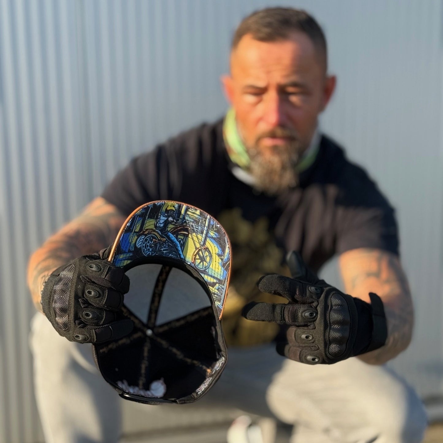 Chopper Curved Cap - Black/Brown Leather Patch Logo