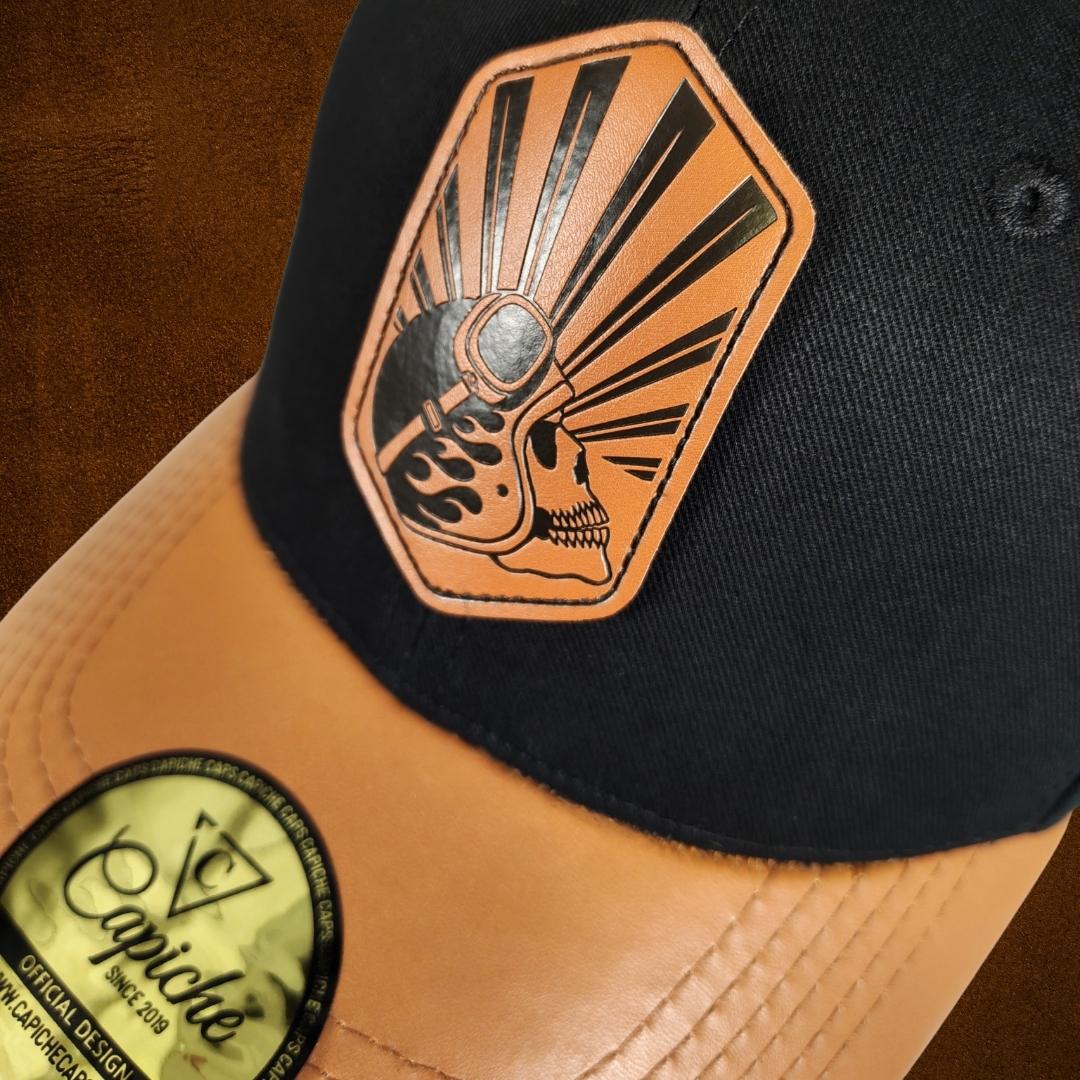 Chopper Curved Cap - Black/Brown Leather Patch Logo