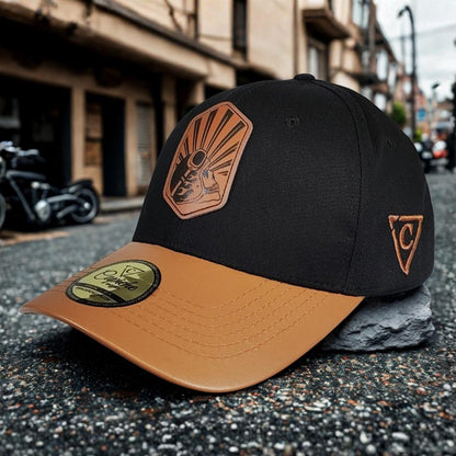 Chopper Curved Cap - Black/Brown Leather Patch Logo