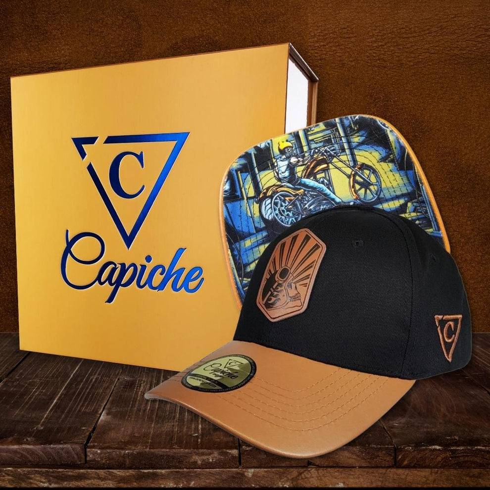 Chopper Curved Cap - Black/Brown Leather | CAPICHE CAPS
