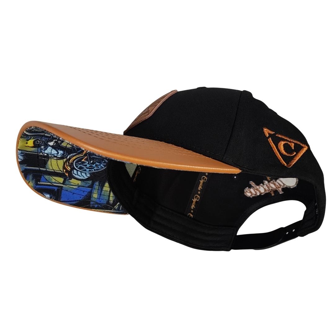 Gorra Chopper Curved - Negro/Marrón con parche de cuero con logotipo