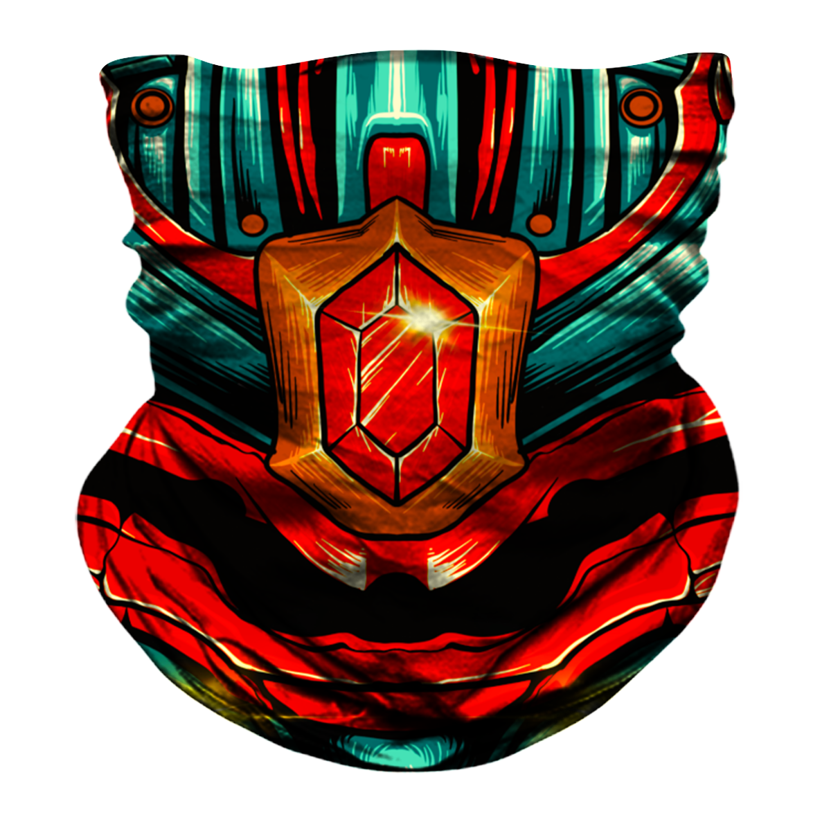 Chrome Samurai Biker Mask - Green/Red