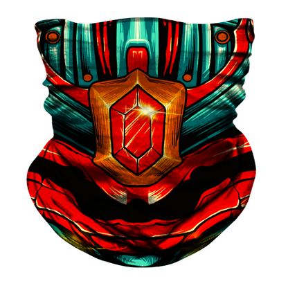 Chrome Samurai Biker Mask - Green/Red
