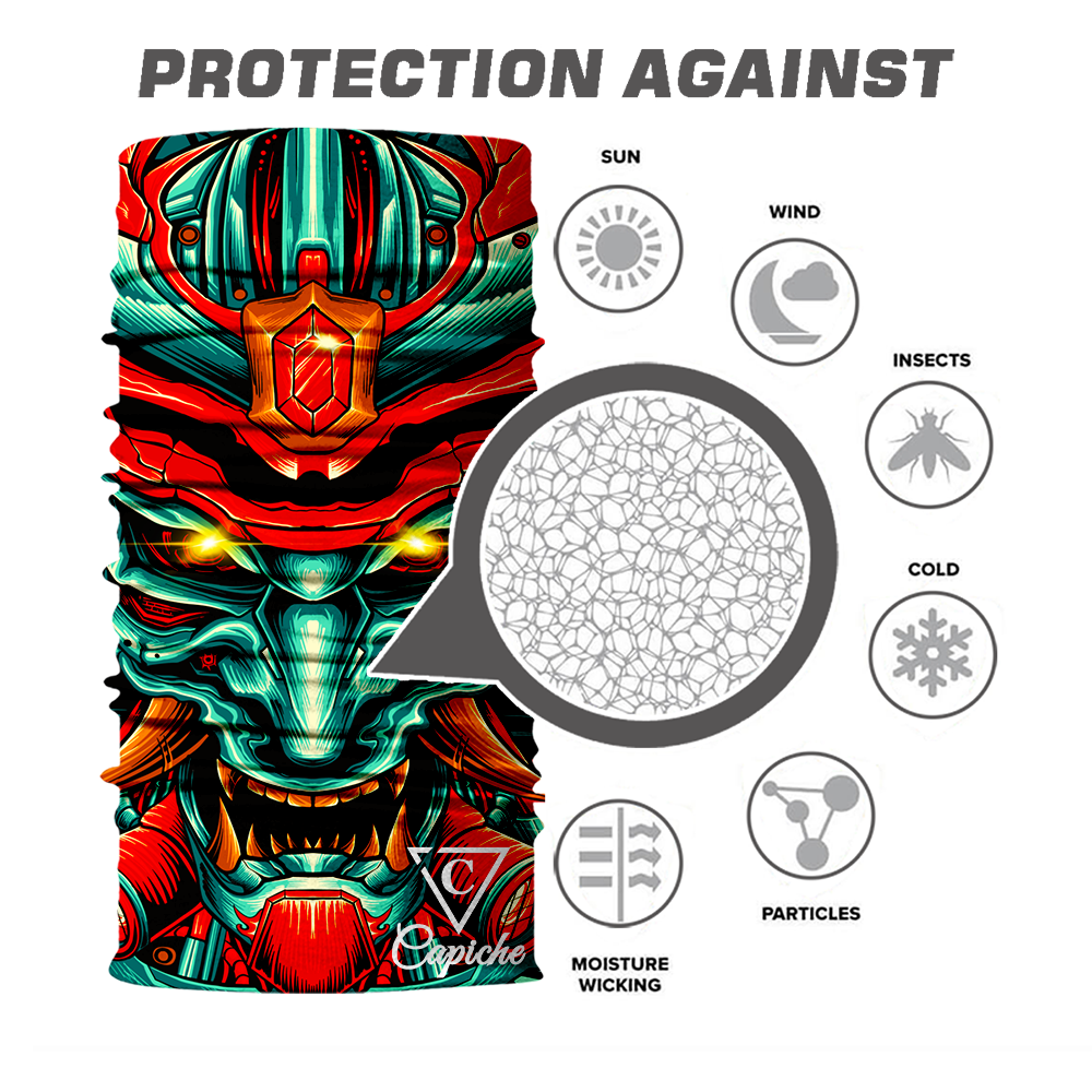 Chrome Samurai Biker Mask - Green/Red