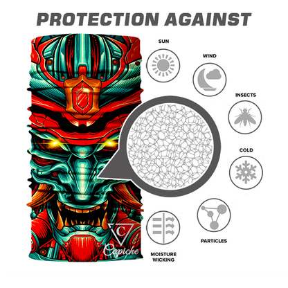Chrome Samurai Biker Mask - Green/Red