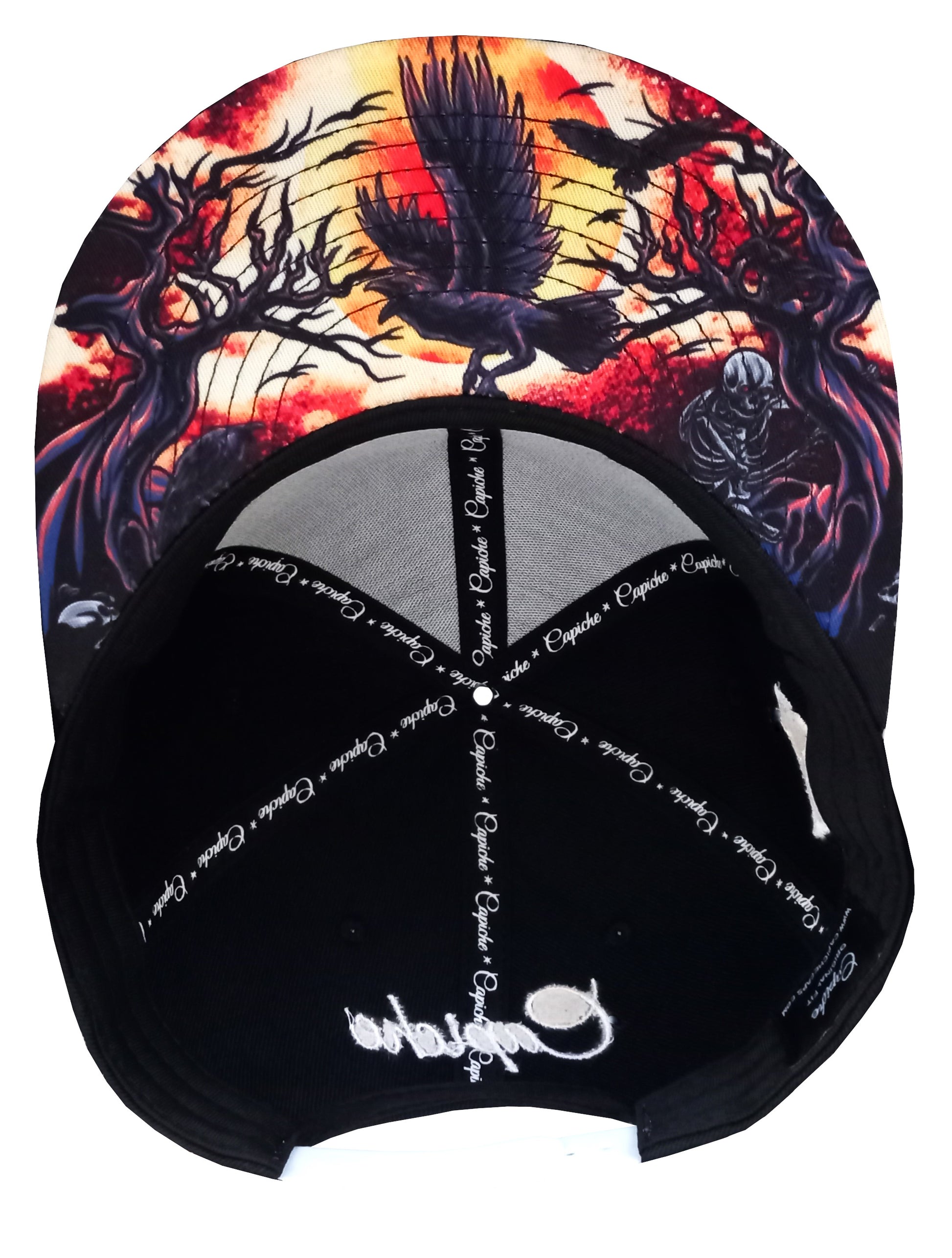 Bottom of Dark Message Black Snapback with White Bone Print from Capiche Caps